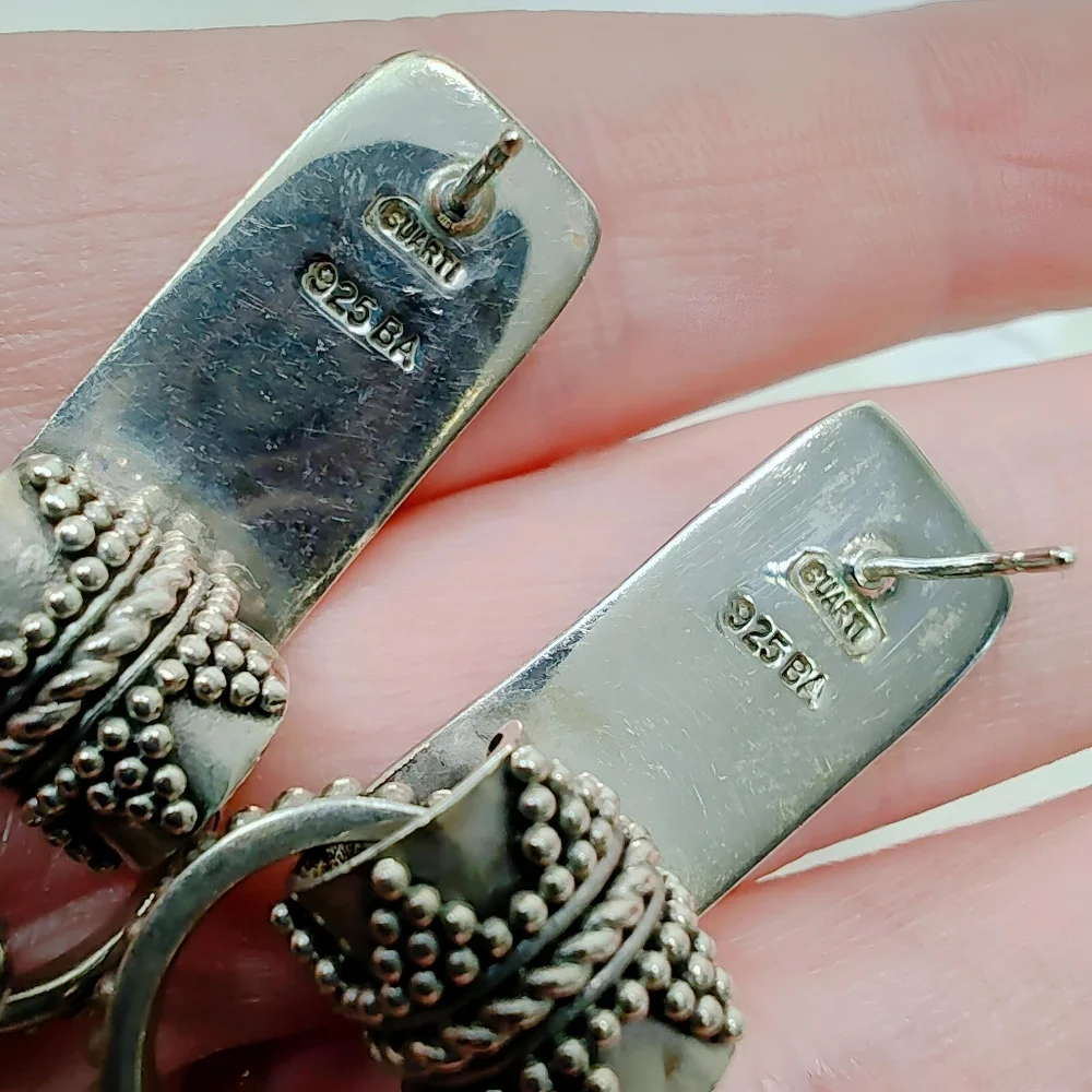 SUARTI Rare Vintage Sterling Silver 5 Ring Drop Dangle Earrings Post Back